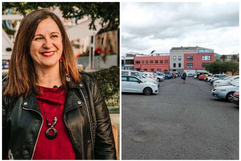 La concejala de Urbanismo, Lidia Mejías, y el solar municipal que se destinará a aparcamientos (Foto TA y C/)